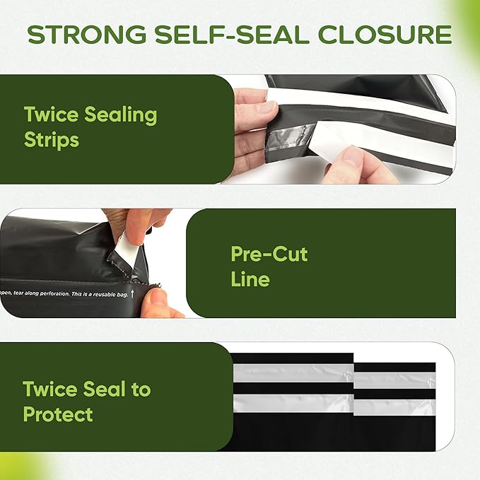 Premium Shipping Mailers 6x9 inch - Double-Sealed Mailing Bags, Industrial Strength Mailers, Reusable Multi-Layer Corn Starch Based Material, Small Business Shipping - 50 Pack