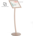 M&T Displays Curved Menu Board, 11x17 Pedestal Sign Holder Pale Rose Floor Standing Aluminum Front Loading Easy Open Poster Message Advertisement Holder For Restaurant Cafe Hotel