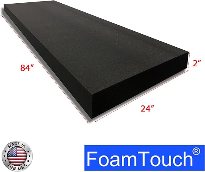 FoamTouch 2" Thick, 24" Wide x 84" Long Charcoal High Density Foam, Charcoal Foam Ideal for Couch Cushion, Bench Cushion, Seat Replacement, Wheelchair Seat Cushion and More