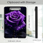 Clipboard with Storage,Office Supplies Nursing Clipboards Folder with Pen Holder Plastic Foldable Clip Board with Storage for Nurse Teacher,Purple Rose