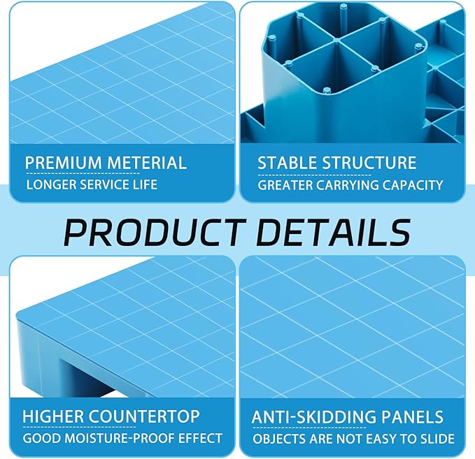 4 Pcs Plastic Pallet for Basement Storage Easy Stack Lightweight Floor Pallet Display Flooring Room Supermarket Christmas, Support up to 2000 Lbs (40'' L X 20'' W X 5.5'' H,Blue)