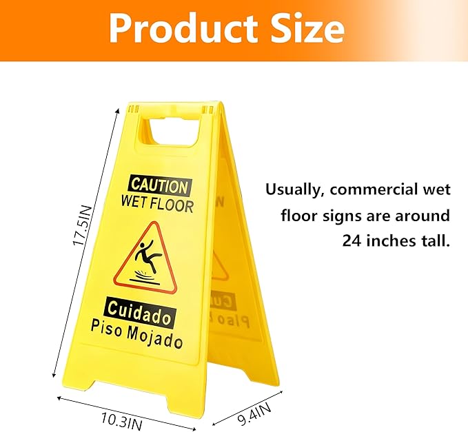 4 Pack Caution Wet Floor Sign, 24" Height, Bright Yellow, Double-Sided A-Frame Safety Caution Sign Commercial, Bilingual Caution Message