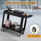 2-Tier Rolling Tool Cart,Heavy-Duty Plastic Service Cart with Lipped Shelves,550 lbs Capacity Utility Cart,40 x 17 Inch Rolling Work Carts for Garage,Salon,Kitchen,Office-Black