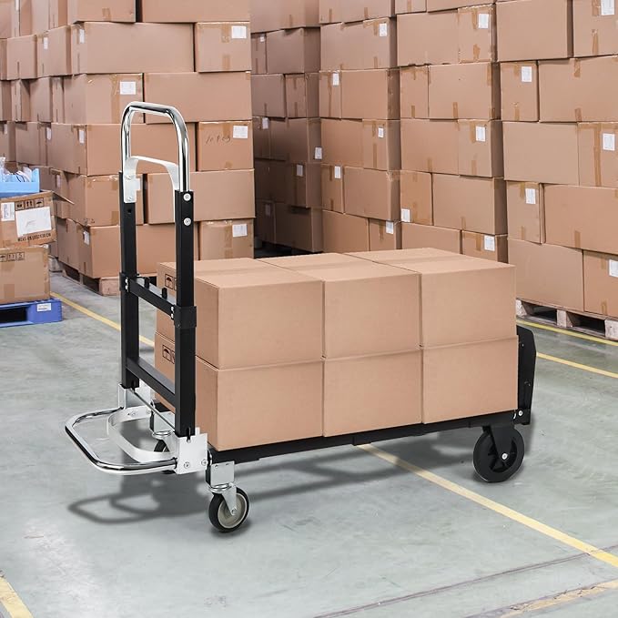 RedSwing Hand Truck Dolly Foldable,Folding Convertible Hand Truck with 4 Wheels,2 in 1 Heavy Duty Dolly Cart for Moving Luggages,Garage,Home,500 Lbs