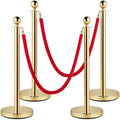 VEVOR Stanchions and Velvet Ropes 4Pcs, Solid Base with Stainless Steel Post, 5ft Red Velvet Ropes and Posts, Crowd Control Barriers Gold Stanchions, Red Carpet Runner Poles for Party Supplies