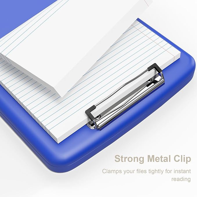 Piasoenc Clipboard with Storage, 8.5 x 11 Organization Box with Pen Holder and A4 Legal Paper Folder, Heavy Duty Plastic, Folio & Side-Opening, Low Profile Clip for Nurses, Teachers,Deep Lake Blue