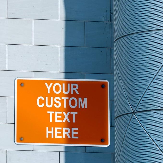 Aluminum Weatherproof Metal Sign Multiple Sizes Custom Personalized Text Here Orange White Warning Horizontal Street Signs 14x10Inches