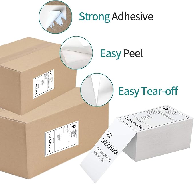 2000 Labels 4 x 6 3-Proof Commercial Grade Fanfold Direct Thermal Labels Compatible with Zebra, Rollo, Munbyn, 4 Stacks White Perforated Permanent Strong Adhesive Mailing Shipping Labels