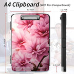 File Clipboard Storage with Pen Holder High Capacity Plastic Nursing Clipboards File Folder Storage Box Clipboard with Heavy Duty Clips for Teacher,Doctor,Offices-Pink Flowers