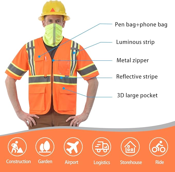 AYKRM 11 color High Vis Reflective Safety Vest for Women Men Security Pocket Zipper