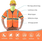 AYKRM 11 color High Vis Reflective Safety Vest for Women Men Security Pocket Zipper
