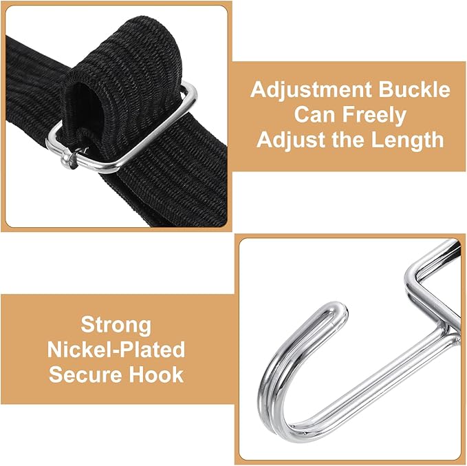 uxcell 6Pcs Adjustable Bungee Cords with Hooks, 79 Inch Flat Heavy Duty Elasticity Straps Rubber Bungee Cords with Buckle for Outdoor, Camping, Tarp, Bike Rack, Luggage, Black