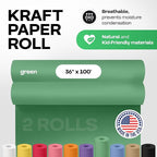 36" x 1200" (100 ft) Christmas Green Kraft Paper Rolls, Pack of 2 - USA-Made Quality Craft Paper for Gift Wrapping, Kids' Arts & Crafts, School Projects - 50 lb Natural Material by IDL Packaging