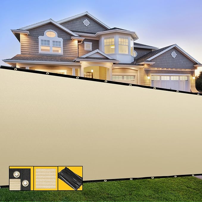 Customized 4' x 49' Beige Fence Privacy Screen,with Bindings & Grommets,Heavy Duty for Gardens Backyard Patio Tennis Court Pool Construction Project Outdoor Events,We Make Custom Sizes