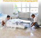 Pre-Taped Masking Film 2 Pack Each 10 x 65 feet Rolls, Tape and Drape, Painters Plastic Sheeting Drop Cloth for Automotive Painting Covering, House Decoration Furniture Floor Dustproof Cover