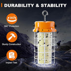 150W LED Temporary Work Light 22500lm 5000K Construction Lighting Temp Light High Bay Fixture, Hanging Temporary Work Lights with Stainless Steel Safety Guard Sturdy Hook for Mine Workshop Jobsite