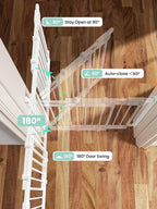 Grownsy Baby Gate for Stairs- No Bottom Bar, Adjustable Width 29.8” to 43.5” for Child and Pet, Dog Gate with Auto-Close & One-Hand Operation, Hardware-mounted Installation for Doorways and Indoor Use