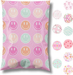 6x9 Designer Poly Mailer 100 Pack Heavy Duty Waterproof Self Seal Shipping Bags for Small Business Large Mailing Envelopes Bulk Tear Resistant Cute Packaging Smiley Face