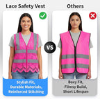 Lace-Mesh Safety Vest for Women & Men - Breathable, High Visibility Vest with Zipper & ANSI Class 2 Reflective Strips