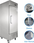 JINSONG 27" Commercial Refrigerator with Single Solid Door, 23 cu.ft Stainless Steel Reach-in Refrigerator for Restaurant, Bar, Shop, Residential