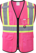 Safety Vest for Men Women Reflective with Multiple Pockets Mesh High Visibility Construction Work Vest,Meets ANSI/ISEA Standards(EK1-178-Pink-S)