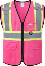 Safety Vest for Men Women Reflective with Multiple Pockets Mesh High Visibility Construction Work Vest,Meets ANSI/ISEA Standards(EK1-178-Pink-XL)