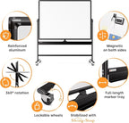 Rolling Dry Erase Board 60 x 46 - Large Portable Magnetic Whiteboard with Stand - Double Sided Easel Style with Wheels - Mobile Standing Whiteboard for Office, Classroom & Home