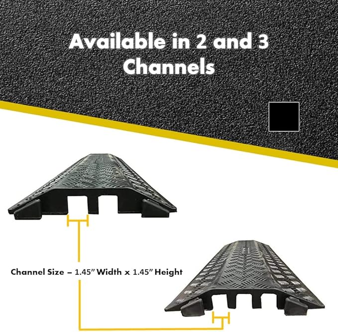 Kable Kontrol Drop Over Floor Cord Cover – 40” Inch Long 3 Channel Cable or Wire Protector – 10 Pcs Bulk Pack - Rubber Ramp for Indoor and Outdoor Use – Black