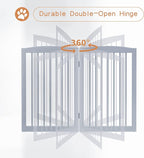 Freestanding Wooden Pet Gate - Foldable Indoor Dog Gate, 80 Inch Wide, 4 Panels, Grey