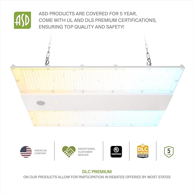 ASD LED Linear High Bay Light Fixture, Commercial Shop Lighting | 3CCT, Dimmable, Power Adjustable, DLC Premium, UL Listed | 320W 52000LM 3500-5000K 100-277V | Warehouse, Garage, Workshop Lamp | White