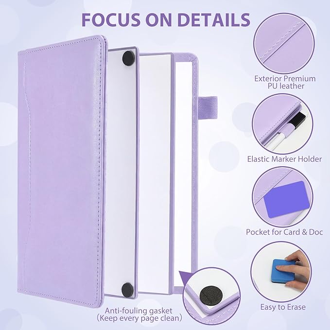 Feifeiya 6 Sides Whiteboard Notebook Portable Whiteboard Dry Erase Notebook Portable Dry Erase Board Double Sided Folding Whiteboards White Board for Office Study Meeting(Purple,A5: 6"×9”)