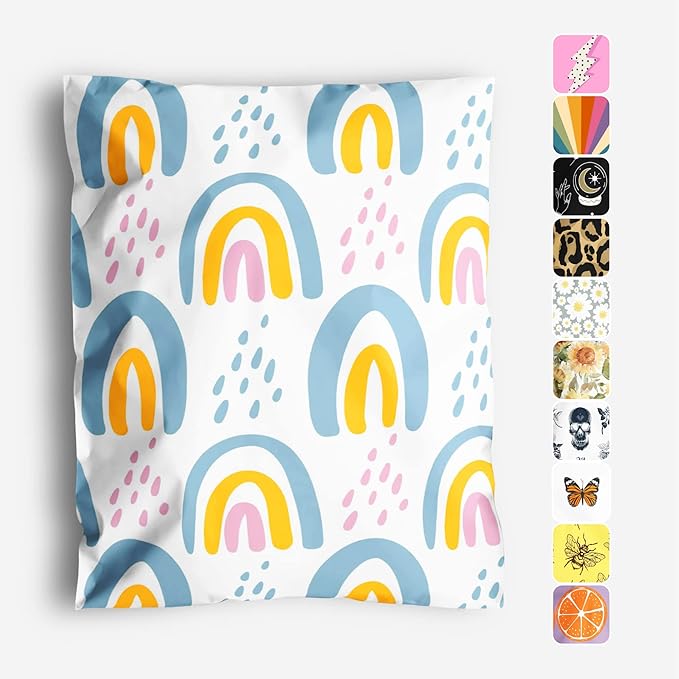 10x13 Poly Mailers – Boho Rainbow – Waterproof, Tear-Resistant Shipping Bags with Adhesive Seal – 100 Pack – Package Mint