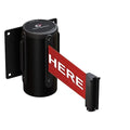 Crowd Control Warehouse - CCW Series WMB-125 Fixed Wall Mount Retractable Belt Barrier - 11 Foot, Red"Please Wait HERE" Belt with Black Steel Case