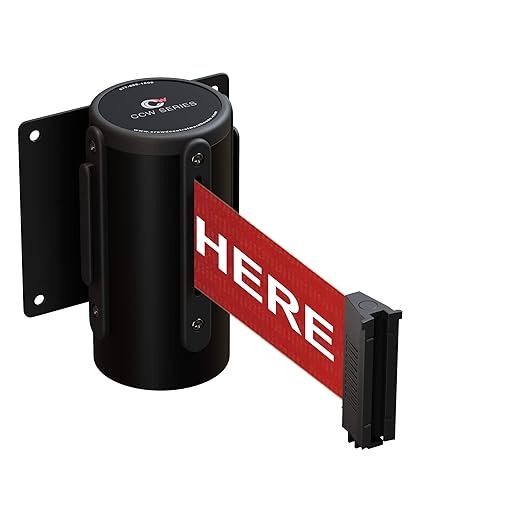 Crowd Control Warehouse - CCW Series WMB-125 Fixed Wall Mount Retractable Belt Barrier - 11 Foot, Red"Please Wait HERE" Belt with Black Steel Case