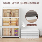 720Qt Stackable Storage Bins with Lids, 6 Pack Large Collapsible Bins with Wheels, Plastic Cabinet with Doors, Foldable Closet Organizers and Storage for Home, Dorm, Office, White