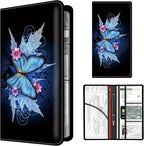 Premium Car Registration and Insurance Card Holder, Cute PU Leather Car Document Holder, Vehicle Glove Box Car Organizer with Magnetic Closure for Driver License, Cards Retro Blue Butterfly