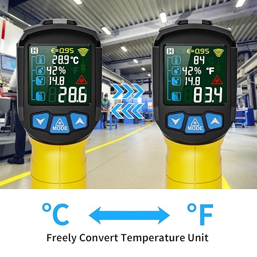 MESTEK Infrared Thermometer Gun, Non-Contact Digital Laser Thermometer Temperature Gun with Probe for Cooking, Home Repairs, IR Temp Gun with Humidity Sensor, Adjustable Emissivity -58°F to 1472°F
