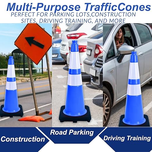 BESEA 6PACK 28 inch Traffic Safety Cones Blue Road Parking Cones 28" Heavy Duty Construction Cone Structurally Stable for Traffic Control at Public Place(6PCS)