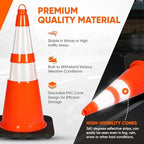 Pyle 28-Inch Safety Traffic Cones, 4-Pack Orange Parking Cones with Reflective Collars, Stackable PVC Construction for Roadwork, Sports Training & Events, Solid High-Density Base for Stability
