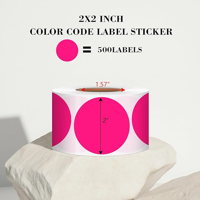 2 Inch Fluorescent Pink Circle Stickers 500 Pcs,Permanent Color Coding Dots for Office,Home Organization, File Classification,Multipurpose Labels