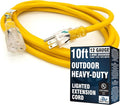 10 ft Outdoor Extension Cord Waterproof - 12 Gauge Heavy Duty Extension Cord 10 ft - Lighted Outdoor Extension Cords - Watts Wire - 10' Grounded
