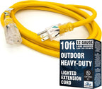 10 ft Outdoor Extension Cord Waterproof - 12 Gauge Heavy Duty Extension Cord 10 ft - Lighted Outdoor Extension Cords - Watts Wire - 10' Grounded