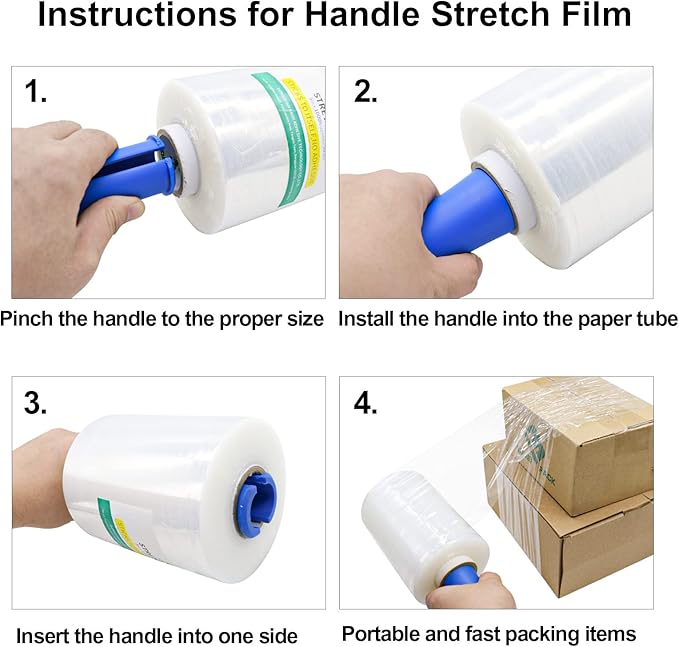 BOMEI PACK Clear Industrial Stretch Wrap Film 5" x 1000ft 2 Pack with Handle, 5" x 1000ft for Moving Supplies, Plastic Wrap for Packing, Heavy Duty Stretch Film