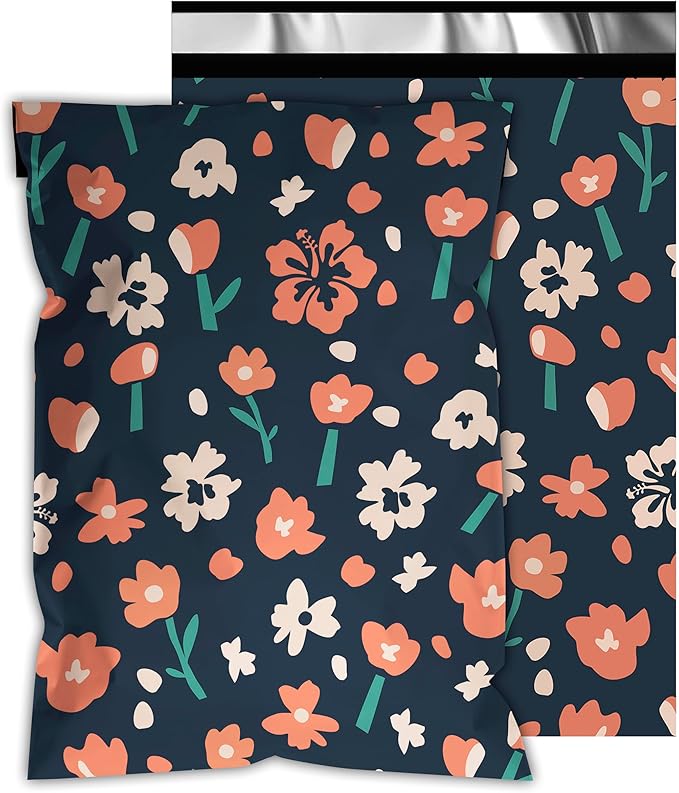 Poly Mailers 12x15.5 Inch 50 Pcs - Tulip printed Shipping Bags, 2.4mil Thickness, Waterproof and Tear Resistant Mailing Envelopes, Self-Sealing Packaging Bags for Small Business