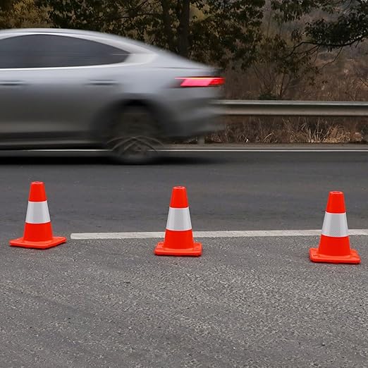 8 Pack 12" Traffic Safety Cones with Reflective Collars, Orange Construction Cone, Restorable Parking Cones, Heavy Duty Road Cones for Parking Lot, Traffic Control, Driveway Road Parking