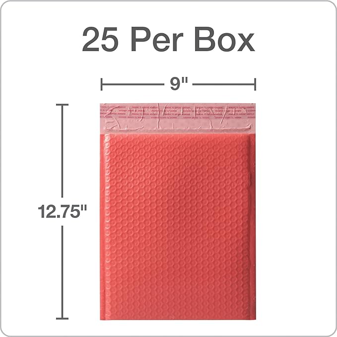 Quality Park Bubble Mailers, 8.25 x 11 Shipping Envelopes, Water Resistant Coral Poly Padded Envelopes, Redi-Strip Peel Off Strip, 25/Box (QUA85871)