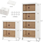 Storage Bins with 2 Lids and Wheels, 597QT-99.5QT*6Tier Collapsible Bathroom Storage Cabinet with Clear Doors, Plastic Stackable Closet Organizers and Containers White