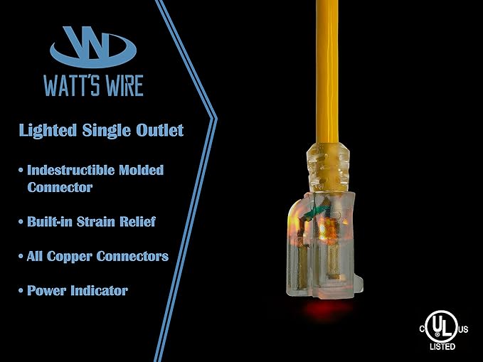 25 ft 10 Gauge Extension Cord - Outdoor Extension Cord Waterproof - Heavy Duty Outdoor Extension Cords 25 ft - Watts Wire - 25' Grounded - extensiones electricas