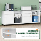 Letaya Mobile 3 Drawer File Cabinet with Lock-Metal Lateral Rolling Printer Stand Filing Cabinets for Home Office-Storage A4/F4/Letter (White)