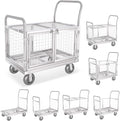 Platform Truck Cart with Cage 2-Door Design 7 in 1 Mutipurpose Handcart with 5" Wheel 39"x25" Large Uitility Cart, Mesh Plate w/Removalble Fence 6-Side, Load 2000lbs for Grocery/Laundry/Stall/Storage